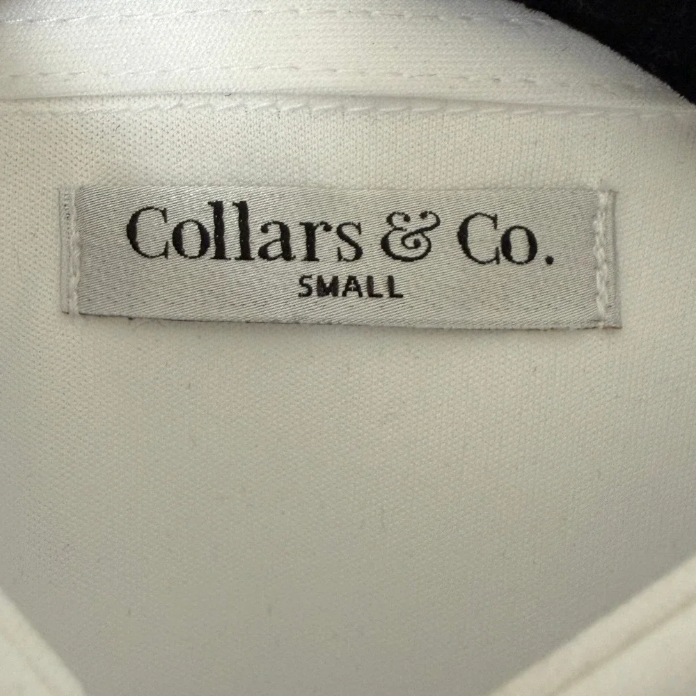 Collars & Co Mens Dress Collar Polo Shirt White Short Sleeve Stretch Small